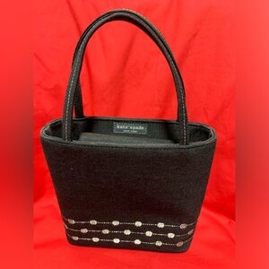 Kate Spade New York Black Canvas Mini Tote Handbag Silver Dot Detail 7”7.5”2.5”